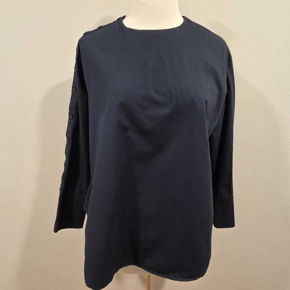 Roucha Black Cotton Buttoned Long Sleeve Top